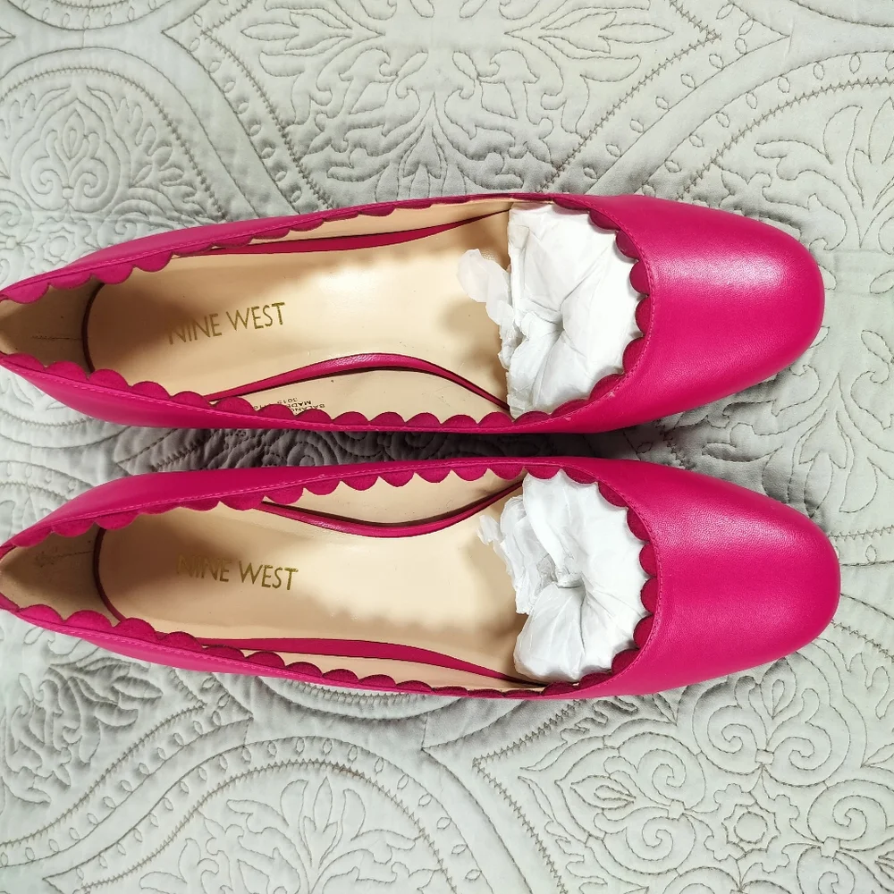 Nine West‎ Hot Pink Finnley Scallop Leather Pumps Womens Size 7.5